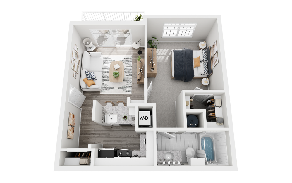 A1RW - 1 bedroom floorplan layout with 1 bathroom and 572 square feet A1RW - 1 bedroom floorplan layout with 1 bathroom and 572 square feet