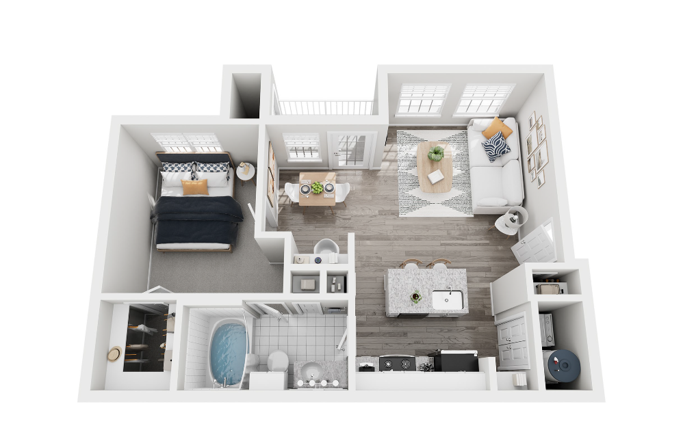 A3 - 1 bedroom floorplan layout with 1 bathroom and 733 square feet