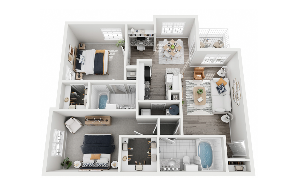 B4 - 2 bedroom floorplan layout with 2 bathrooms and 1040 square feet B4 - 2 bedroom floorplan layout with 2 bathrooms and 1040 square feet